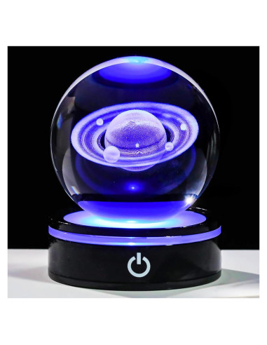 Bola de Cristal 3D YWHL Saturno con Base LED 8cm