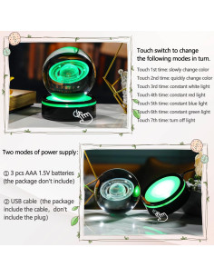 Bola de Cristal 3D YWHL Saturno con Base LED 8cm 2