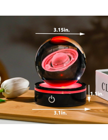 Bola de Cristal 3D YWHL Saturno con Base LED 8cm