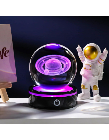 Bola de Cristal 3D YWHL Saturno con Base LED 8cm