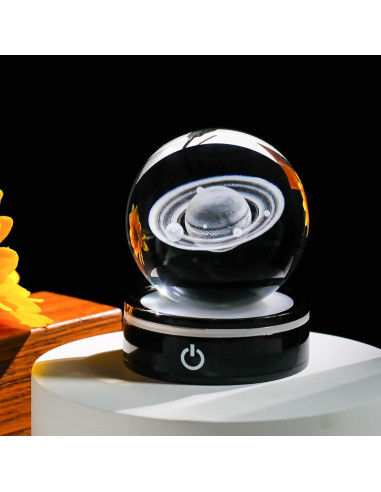 Bola de Cristal 3D YWHL Saturno con Base LED 8cm
