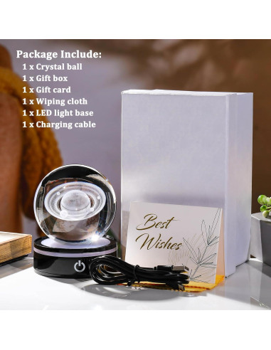 Bola de Cristal 3D YWHL Saturno con Base LED 8cm