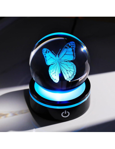 Esfera de Cristal 3D Mariposa YWHL con Base LED Colorida 8cm