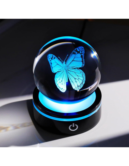 Esfera de Cristal 3D Mariposa YWHL con Base LED Colorida 8cm