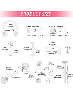 Kit de 29 Retenedores de Piercing Transparentes Lusofie 16G 14G 2