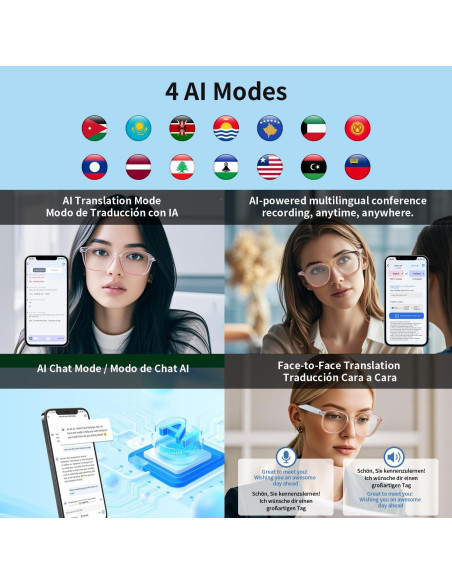 Gafas Inteligentes Bluetooth AI GS03 con Traducción 110+ Idiomas Gafas Inteligentes Bluetooth AI GS03 con Traducción 110+ Idiomas