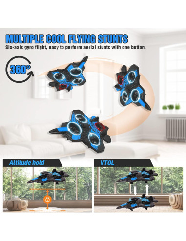 Avión RC Ykanzz V17 Azul, Acrobacias, 2 Baterías, 100m