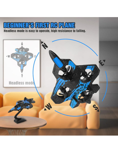 Avión RC Ykanzz V17 Azul, Acrobacias, 2 Baterías, 100m