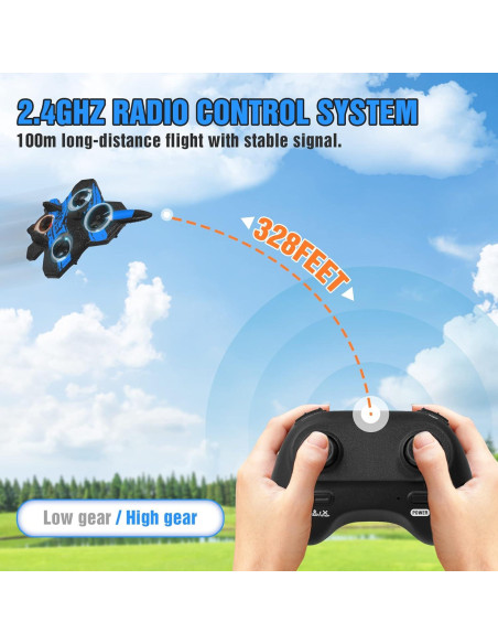 Avión RC Ykanzz V17 Azul, Acrobacias, 2 Baterías, 100m