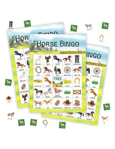 Juego de Bingo de Caballos Tranfvging 24 Tarjetas y Fichas