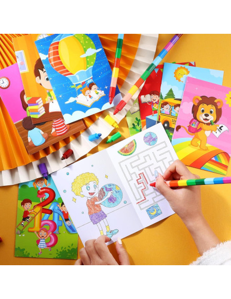 BenLouis 24 Libros de Colorear Mini + 24 Crayones para Niños
