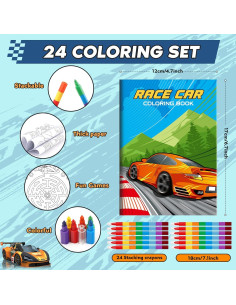 BenLouis 24 Libros de Colorear Autos de Carreras + 24 Crayones 2