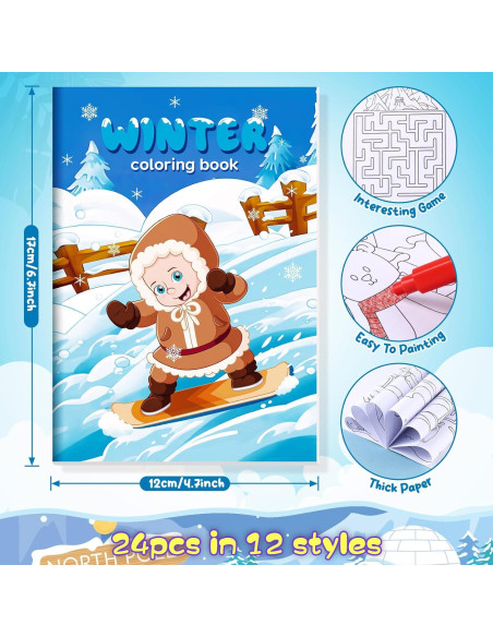 BenLouis 24 Libros para Colorear Invierno + 24 Crayones