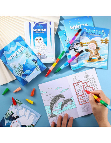 BenLouis 24 Libros para Colorear Invierno + 24 Crayones