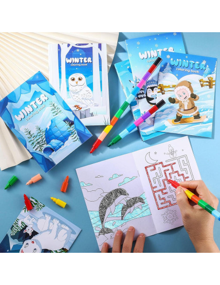 BenLouis 24 Libros para Colorear Invierno + 24 Crayones