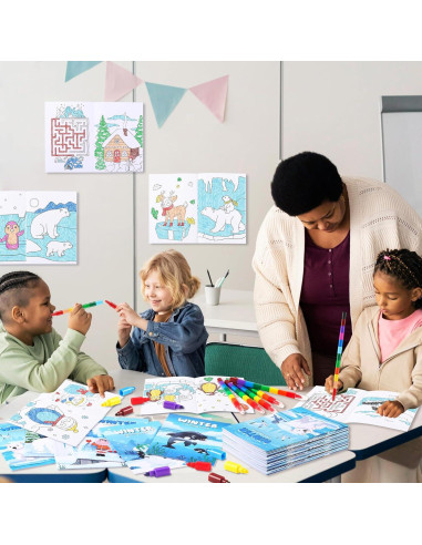 BenLouis 24 Libros para Colorear Invierno + 24 Crayones