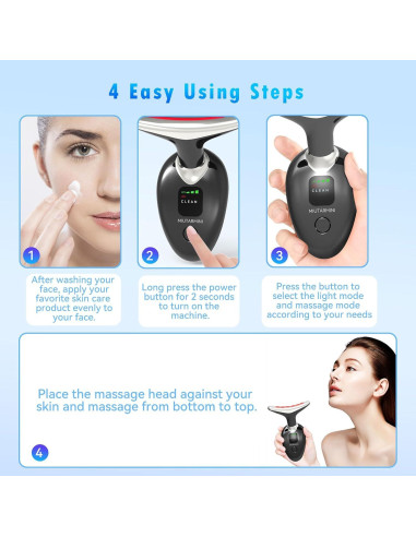 Masajeador Facial MIUTARMINI Negro con Luz Roja y 3 Modos
