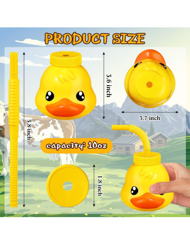 Tazas de Animales de Granja Roshtia 12 Piezas con Pajitas