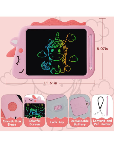 Tableta de Escritura LCD Fullware 10 Pulgadas Unicornio Rosa