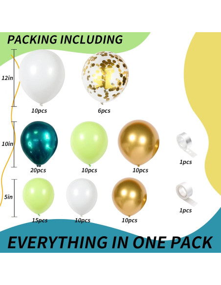 Arco de Globos Isndare Verde Blanco Dorado 91 Piezas