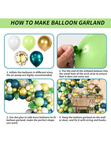 Arco de Globos Isndare Verde Blanco Dorado 91 Piezas