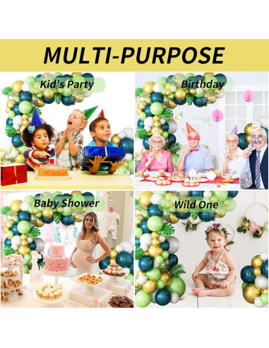 Arco de Globos Isndare Verde Blanco Dorado 91 Piezas