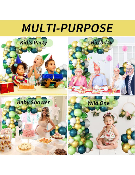 Arco de Globos Isndare Verde Blanco Dorado 91 Piezas