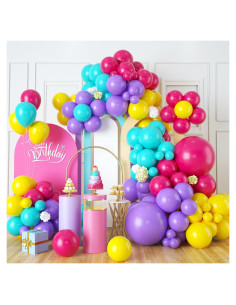 Arco de Globos Isndare Rosa, Azul, Amarillo y Púrpura