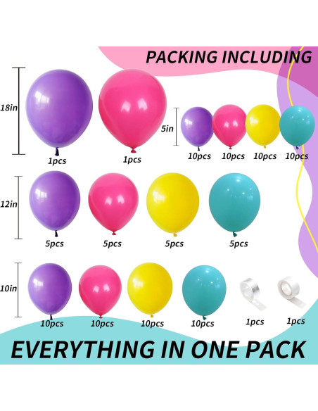 Arco de Globos Isndare Rosa, Azul, Amarillo y Púrpura