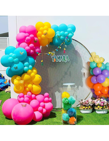 Arco de Globos Isndare Rosa, Azul, Amarillo y Púrpura