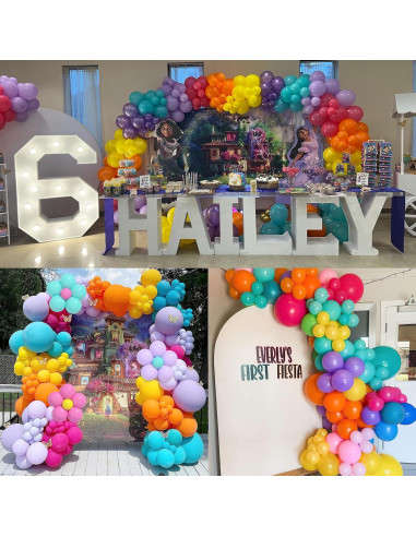 Arco de Globos Isndare Rosa, Azul, Amarillo y Púrpura