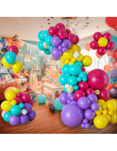 Arco de Globos Isndare Rosa, Azul, Amarillo y Púrpura