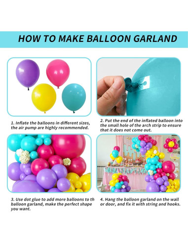 Arco de Globos Isndare Rosa, Azul, Amarillo y Púrpura