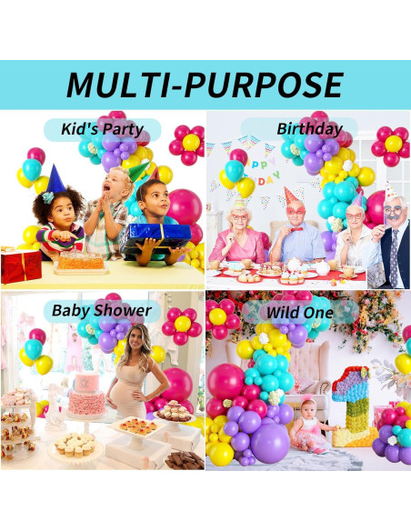 Arco de Globos Isndare Rosa, Azul, Amarillo y Púrpura