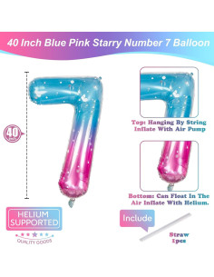 Globo Número 7 Sirena 40 cm Mylar Azul Rosa para Fiestas 2