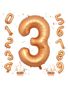 Globo de Número 3 Naranja 100 cm Autoinflable para Fiestas