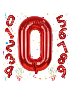 Globo de Número 0 Rojo 101,6 cm - Fiesta Cumpleaños