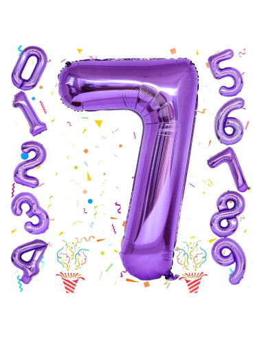 Globo de Número 7 Morado Mylar 101,6 cm para Cumpleaños