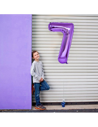 Globo de Número 7 Morado Mylar 101,6 cm para Cumpleaños