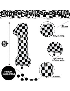 Globo Número 1 Acuadrado 40 cm Autoinflable Negro y Blanco 2