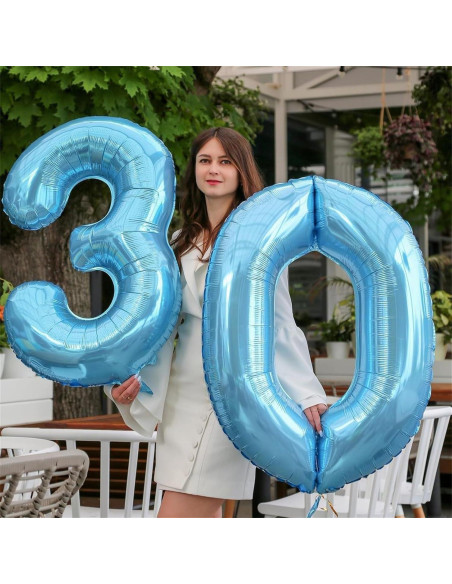Globo de Número 2 Azul Perla 100 cm Autoinflable