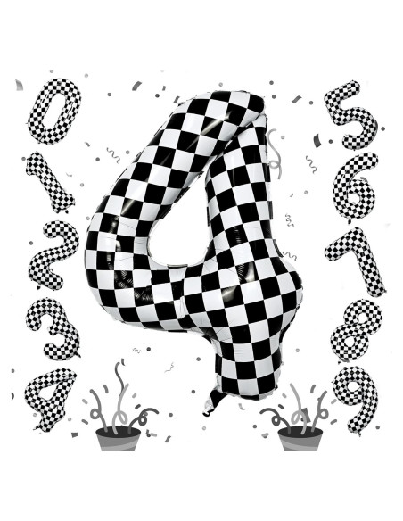 Globo de Número 4 Grande Isndare 101,6 cm Cuadros Negros