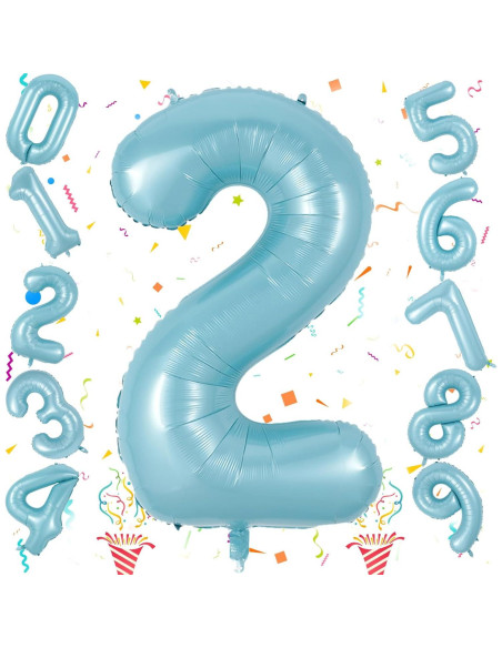 Globo de Número 2 Azul Perla 100 cm Autoinflable