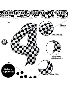 Globo de Número 4 Grande Isndare 101,6 cm Cuadros Negros 2