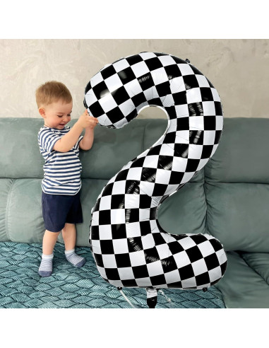 Globo de Número 4 Grande Isndare 101,6 cm Cuadros Negros