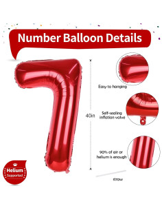 Globo Número 7 Rojo 101,6 cm para Fiestas de Cumpleaños 2