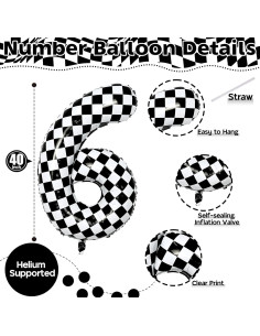 Globo de Número 6 Gigante Isndare 100 cm Rayas Blancas y Negras 2