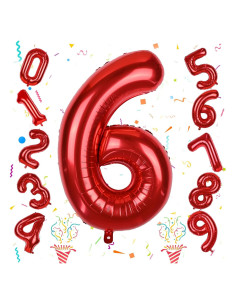 Globo de Número 6 Rojo 101,6 cm Foil Autoinflable