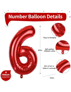 Globo de Número 6 Rojo 101,6 cm Foil Autoinflable 2