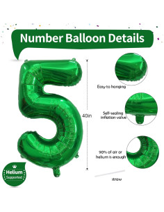Globo Número 5 Verde Oscuro 101,6 cm Aluminio Autoinflable 2